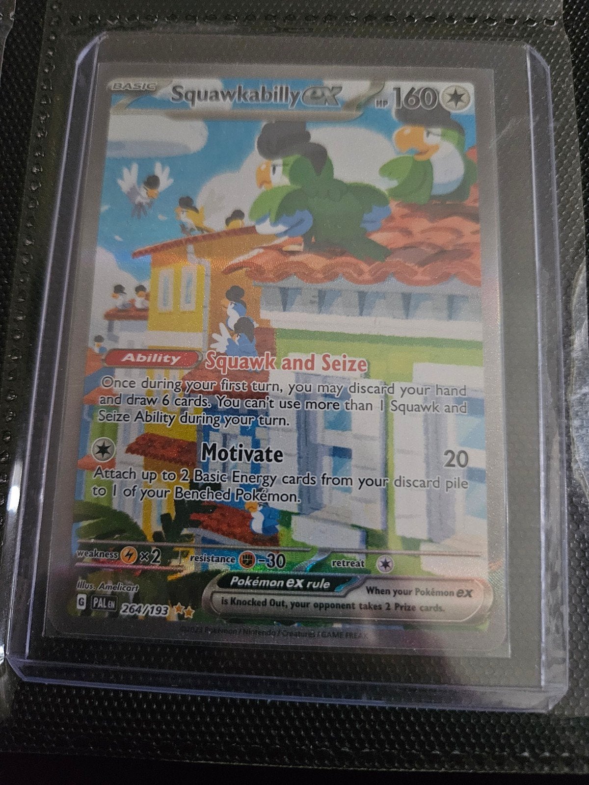 Pokemon Squawkabilly ex 264/193 Paldea Evolved, Ophalen of Verzenden, Zo goed als nieuw, Losse kaart, Foil