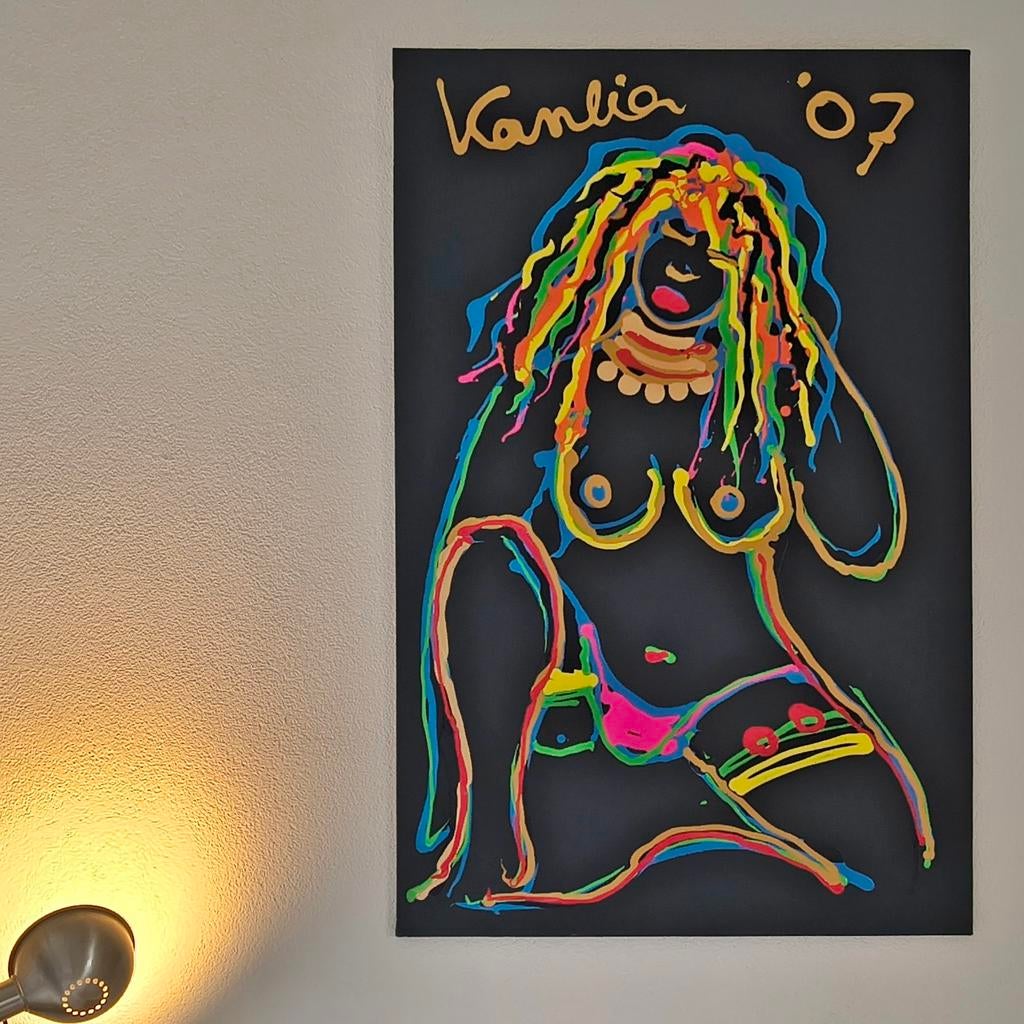 Kanbier - Dame met jarretels. 75x115 cm, Antiek en Kunst, Ophalen