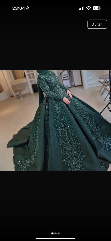 Bruidsjurk hennajurk tesettur kinalik, Kleding | Dames, Ophalen of Verzenden, Gedragen, Groen, Trouwjurk