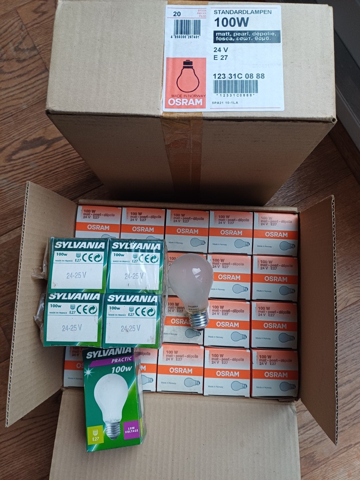 40x Osram gloeilampen 24 Volt 100 Watt E27 fitting, Gloeilamp, 60 watt of meer, Nieuw, E27 (groot)