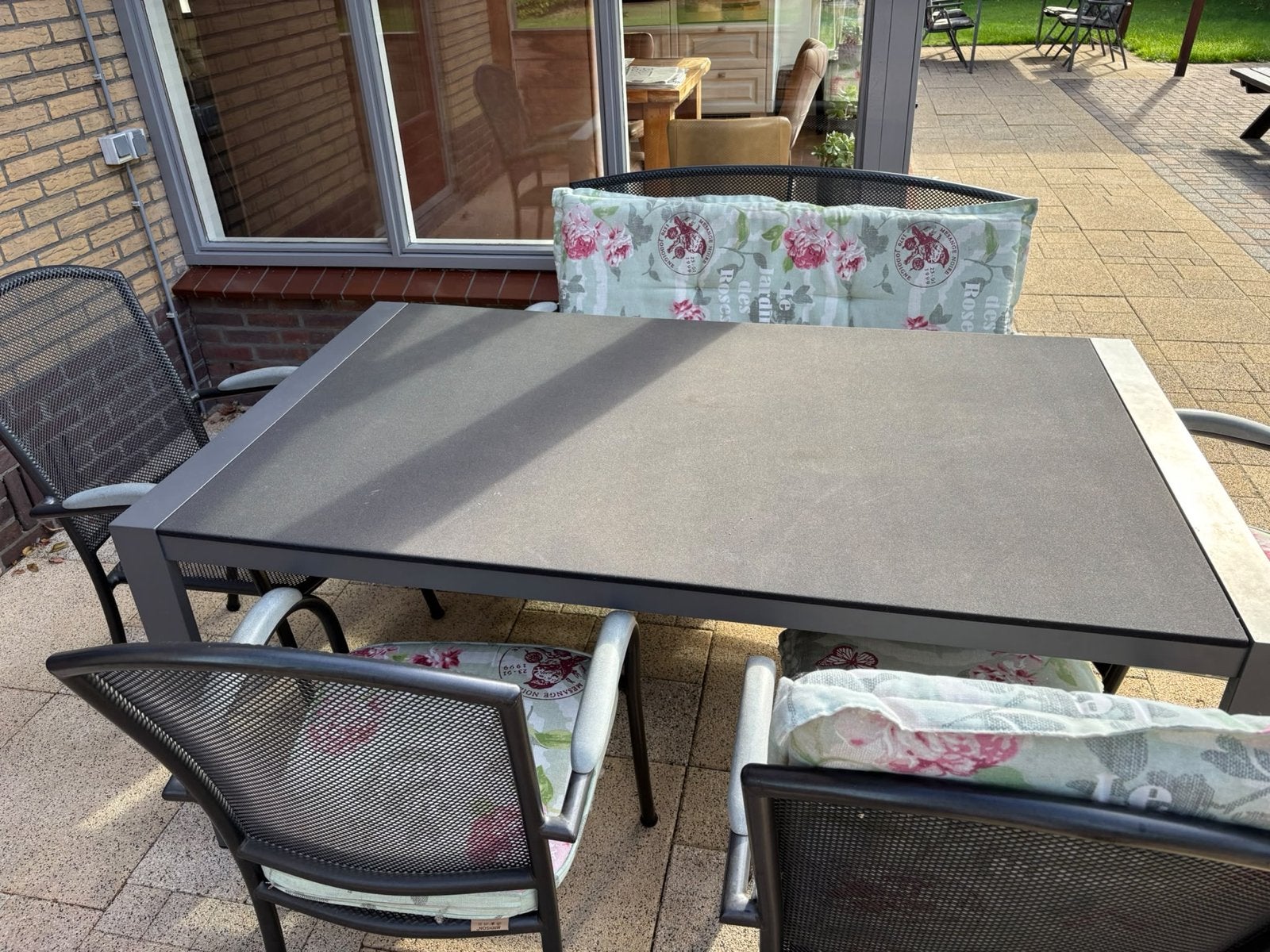 Tuinset 170x100 met 4 stoelen, bankje en kussens, Tuin en Terras, 5 zitplaatsen, Gebruikt, Ophalen of Verzenden, Bank