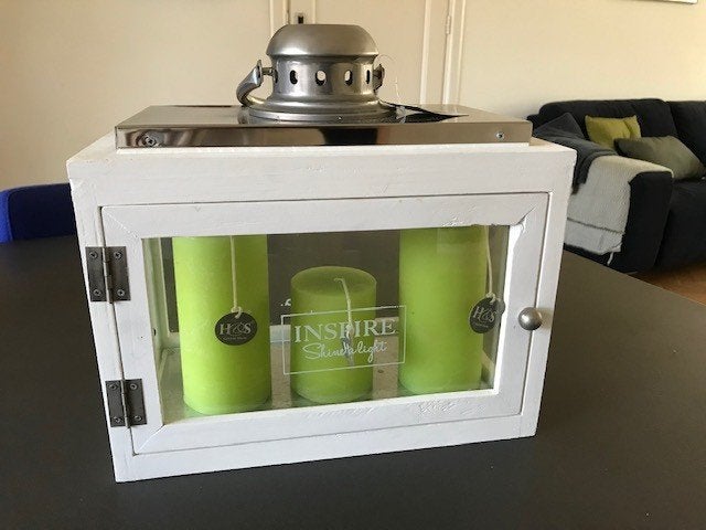 Witte houten home collection lantaarn/windlicht NOG NIEUW!, Lantaarn, Wit, Nieuw, Ophalen of Verzenden