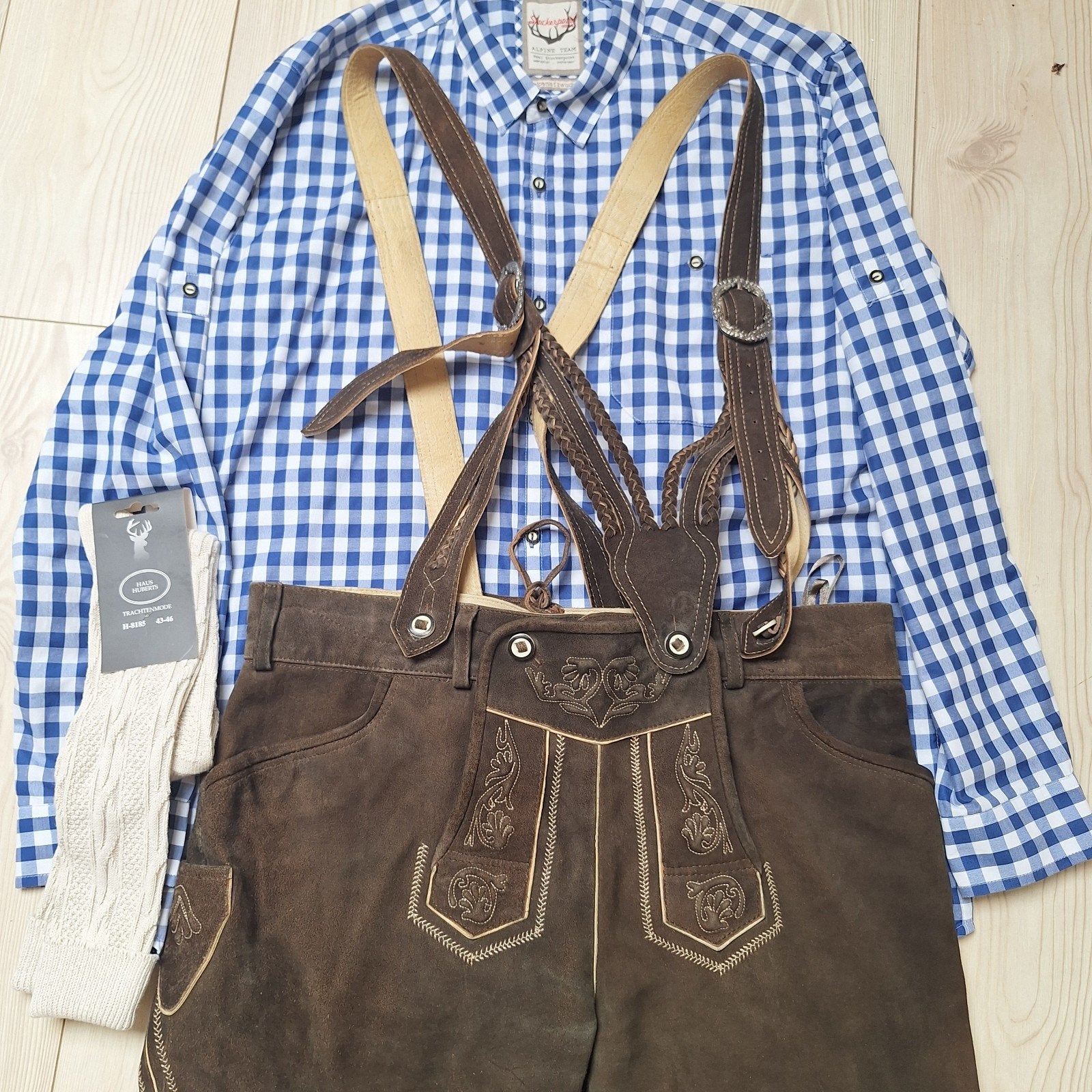 Lederhose 54 overhemd kousen oktoberfeest, Ophalen of Verzenden, Gedragen, Maat 52/54 (L)