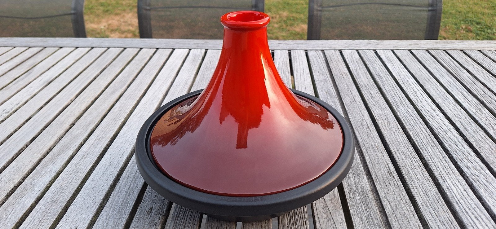 Le Creuset tajine 27cm zeer goede staat, Le Creuset, Ophalen of Verzenden, Zo goed als nieuw, Geschikt voor inductie