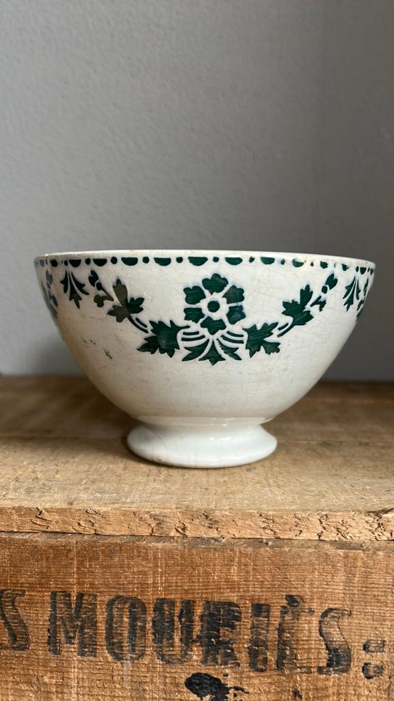 Antiek franse spoelkom groene bloem, Antiek en Kunst, Ophalen of Verzenden