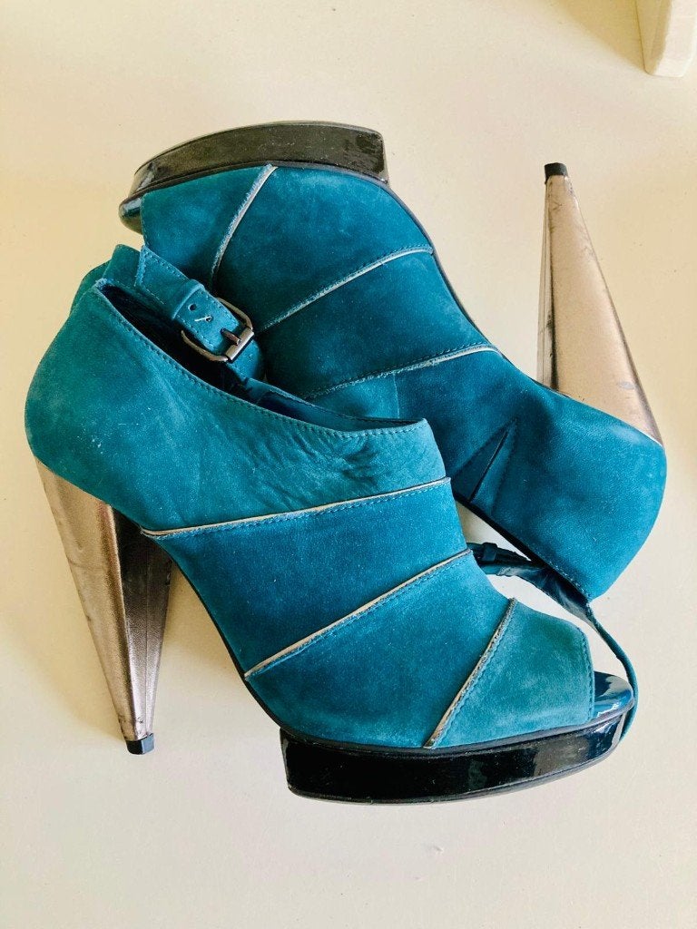 Dames platform hakken maat 38 turquoise feest schoenen, Pumps, Blauw, Ophalen of Verzenden, Gedragen