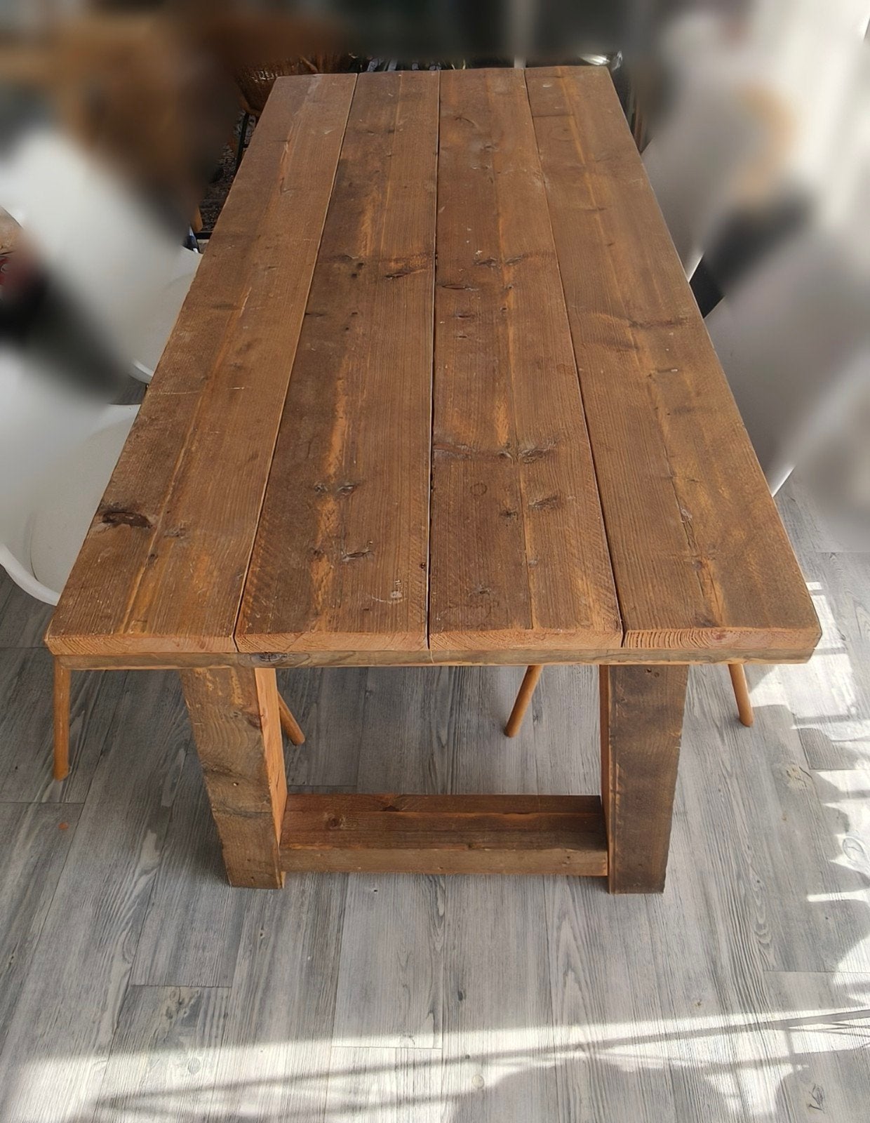 Robuuste steigerhouten eettafel - 160x77x78 cm, Ophalen, Gebruikt, 50 tot 100 cm, 150 tot 200 cm