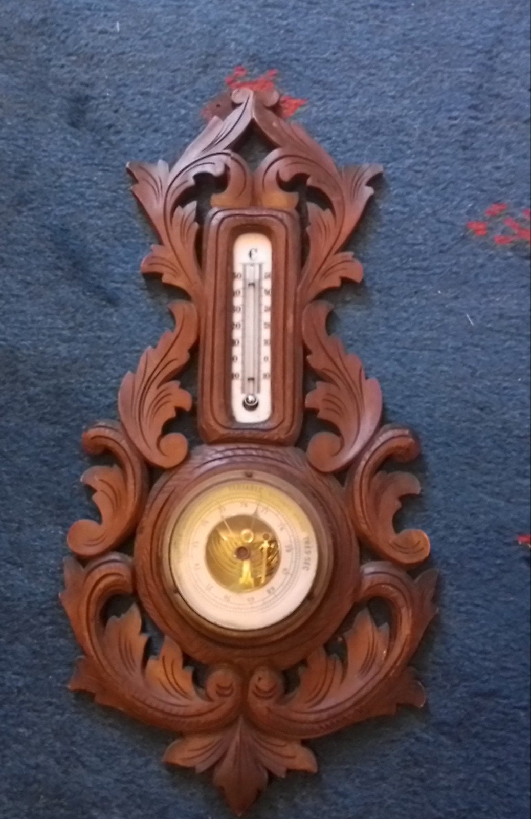 Antieke Barometer en Thermometer in Houten Frame, Ophalen of Verzenden, Gebruikt, Weerstation