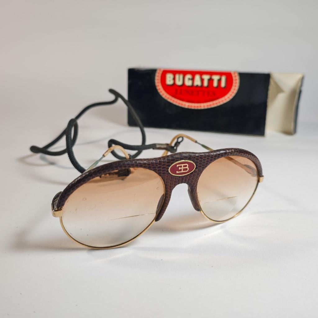 Bugatti Slangenleren “Sad Eyes” Zonnebril, Ophalen of Verzenden, Gebruikt, Bruin, Overige typen