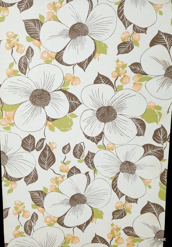 5633 retro bloemenbehang bruin oranje groen 70s stijl Swiet, Verzenden, Oranje