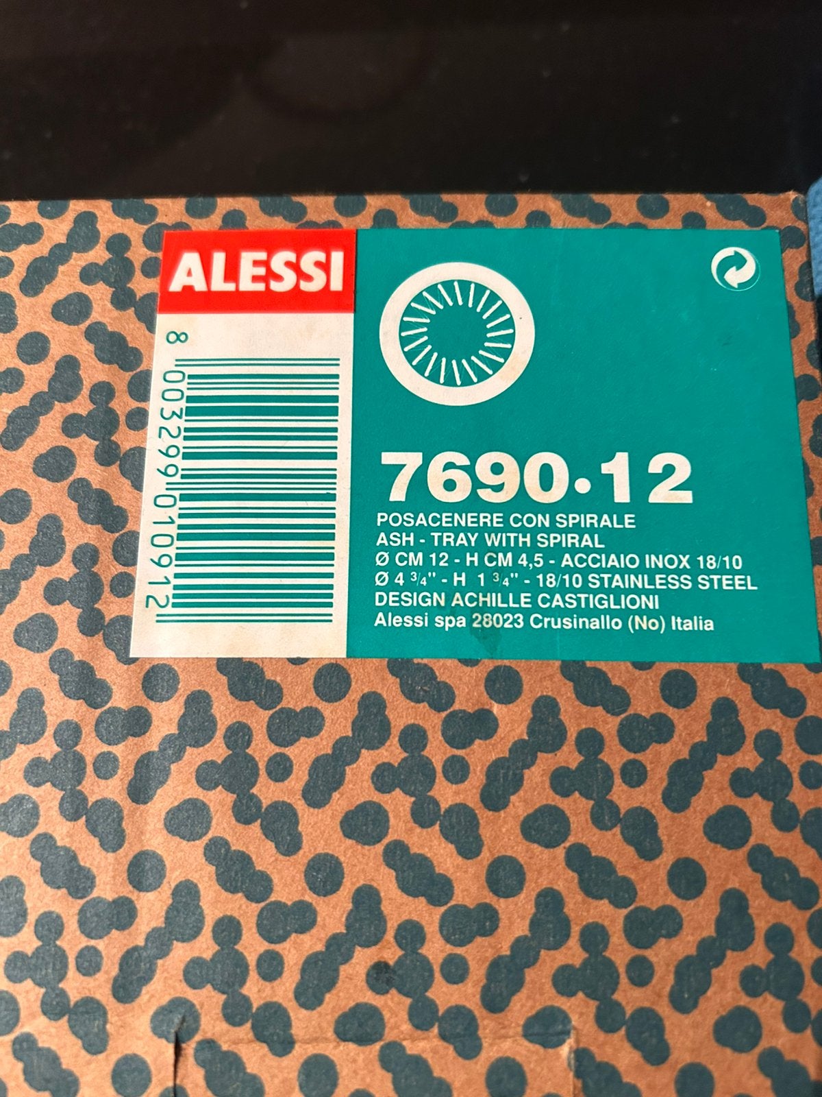 Alessi 7690.12 Asbak met spiraal - RVS, Nieuw, Ophalen of Verzenden, Zilver, Metaal