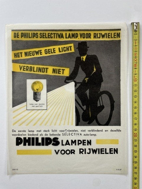 philips flyer voor Selectiva fietslampen 1937 (geen kopie), Ophalen of Verzenden, Gebruikt, Overige typen