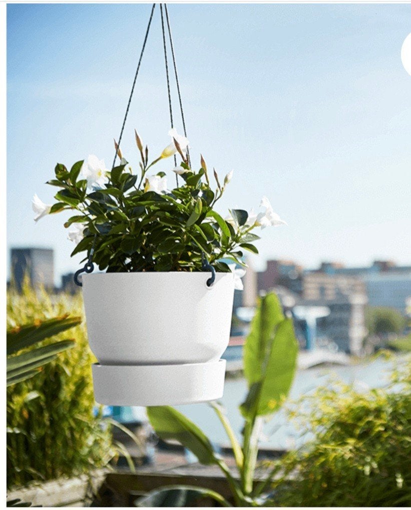 2 Elho Greenville Hangpot Wit - allebij voor €15, Tuin en Terras, Bloempotten, Kunststof, Rond, Ophalen of Verzenden, Balkon