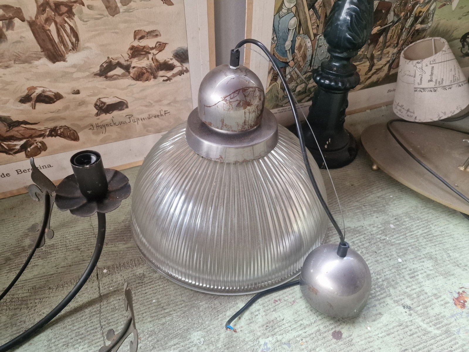 Hanglamp: Zwaar en geribbeld glas, Antiek en Kunst, Ophalen of Verzenden