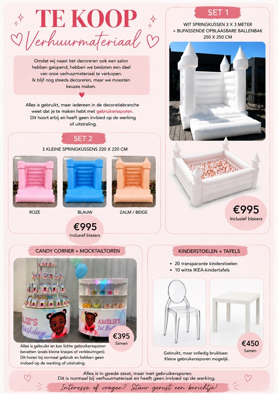 Set 2: 3 Kleine Springkussens (Roze, Blauw, Zalm/Beige), Ophalen of Verzenden, Gebruikt