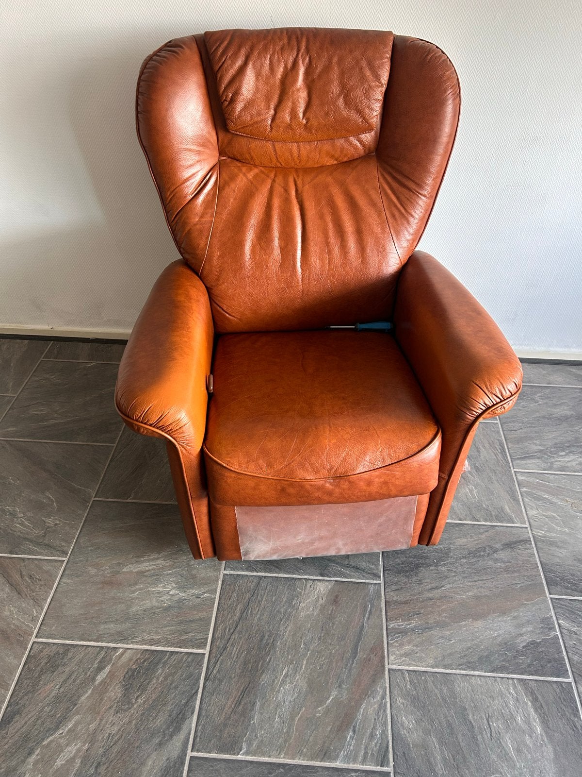 Comfortabele leren fauteuil - Oranje/bruin, Huis en Inrichting, Ophalen, Gebruikt, Leer, 75 tot 100 cm