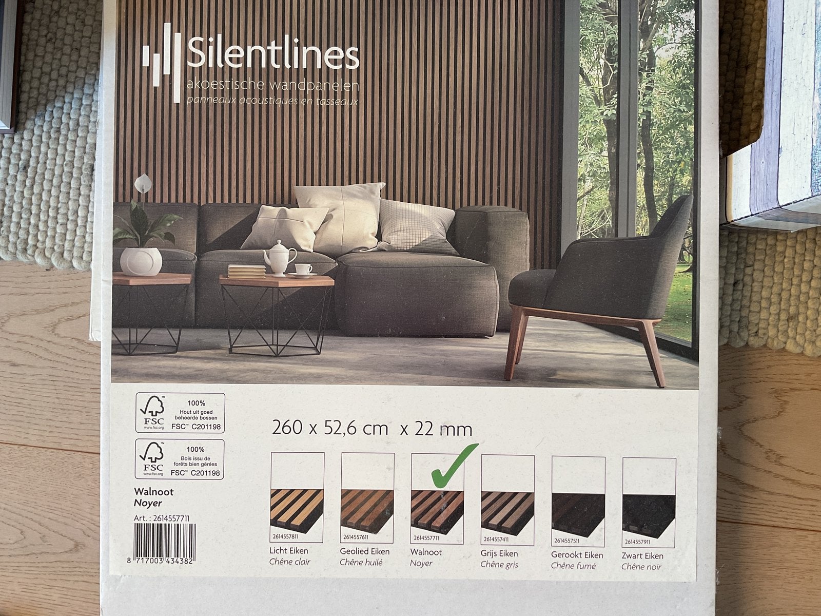 Silentlines wandpaneel walnoot. 2 stuks. Nieuw in doos., Ophalen, Nieuw, Minder dan 5 m², Parket