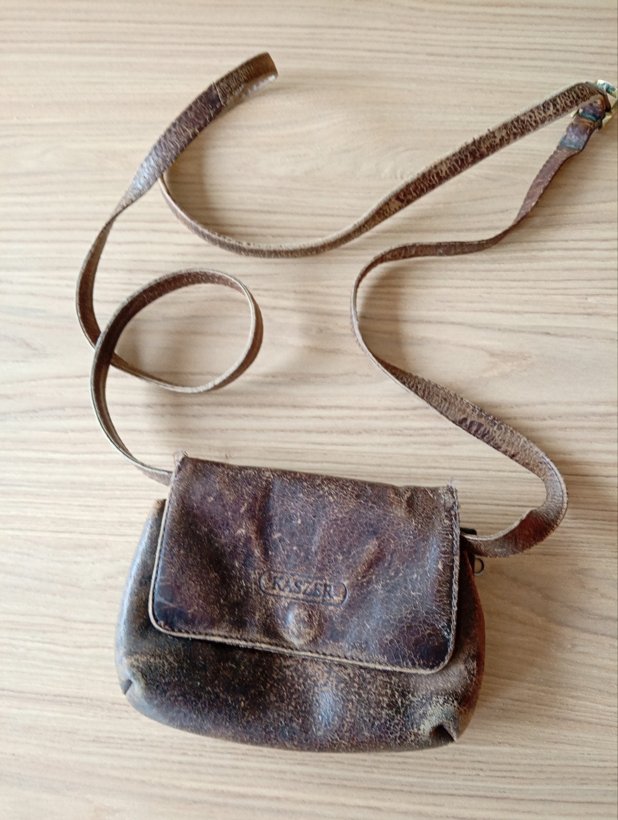 Vintage Kaszer Leren Schoudertasje - Bruin, Overige merken, Gebruikt, Bruin, Ophalen of Verzenden