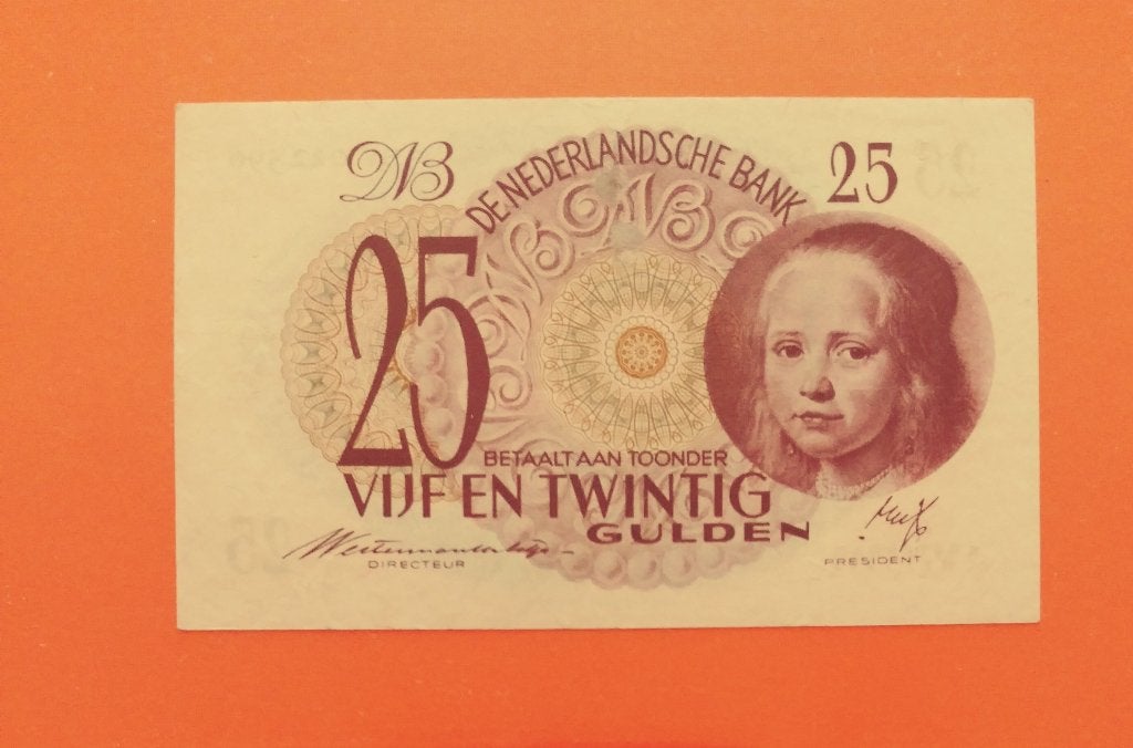 Bankbiljet 25 gulden 1945, Meisje in blauw, cat.PL65.a, Postzegels en Munten, Verzenden, 25 gulden, Los biljet