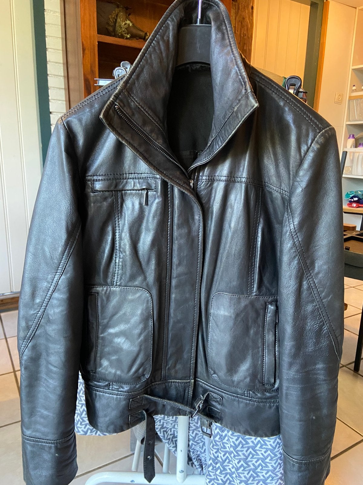 Leren jack mt 42 zwart, Ophalen, Zo goed als nieuw, Maat 42/44 (L), Zwart