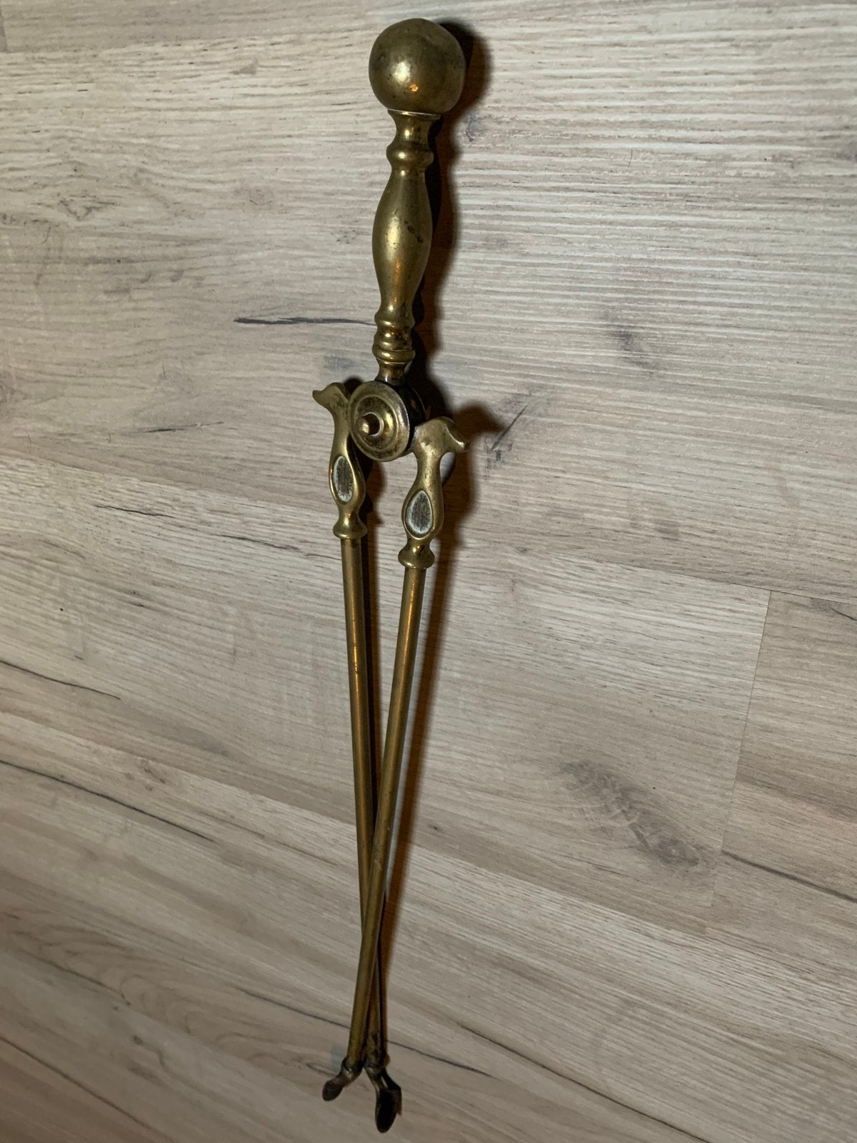 Antieke messing haardtang met eendenkop design, Ophalen of Verzenden