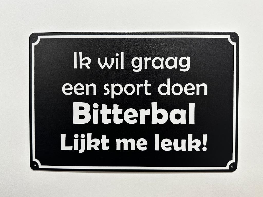 Sport doen bitterbal reclamebord van metaal wandbord deco, Info@deconoord.nl, Deco Noord, Nieuw, Ophalen of Verzenden