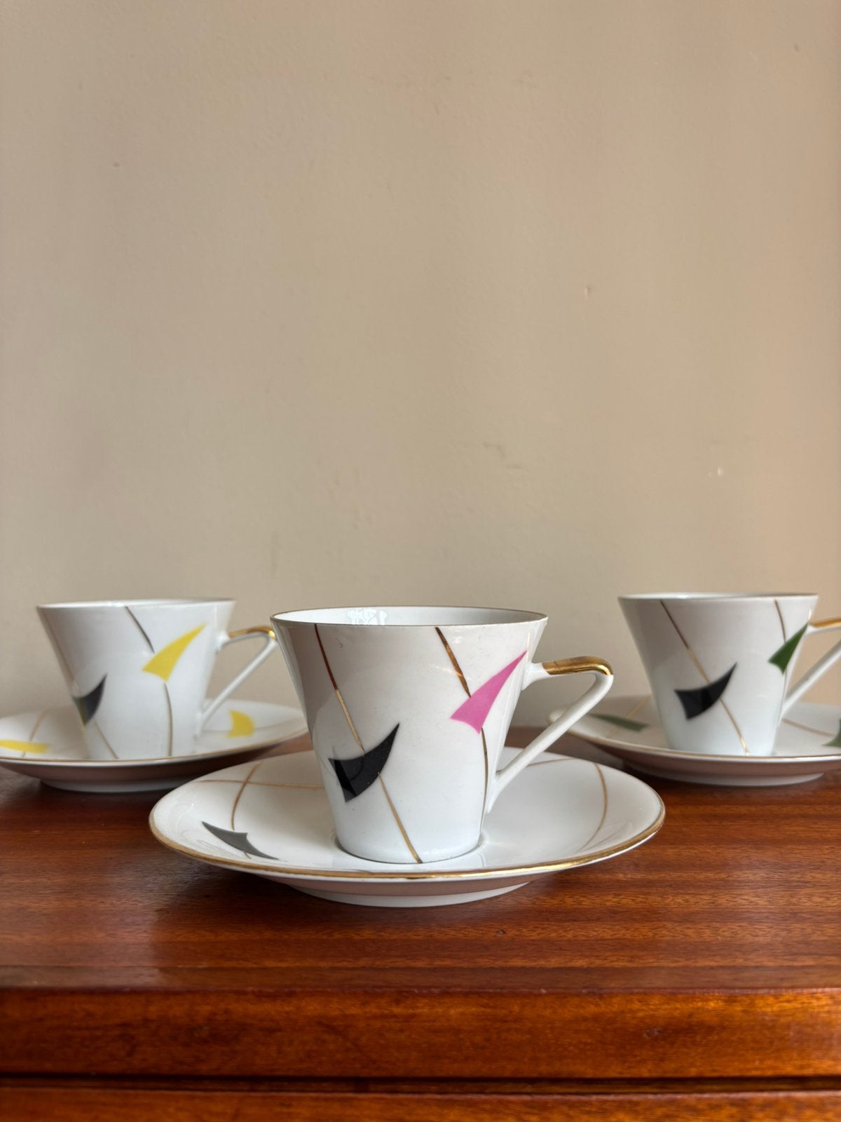 Vintage Bavaria porseleinen kop & schotels abstract decor, Ophalen of Verzenden