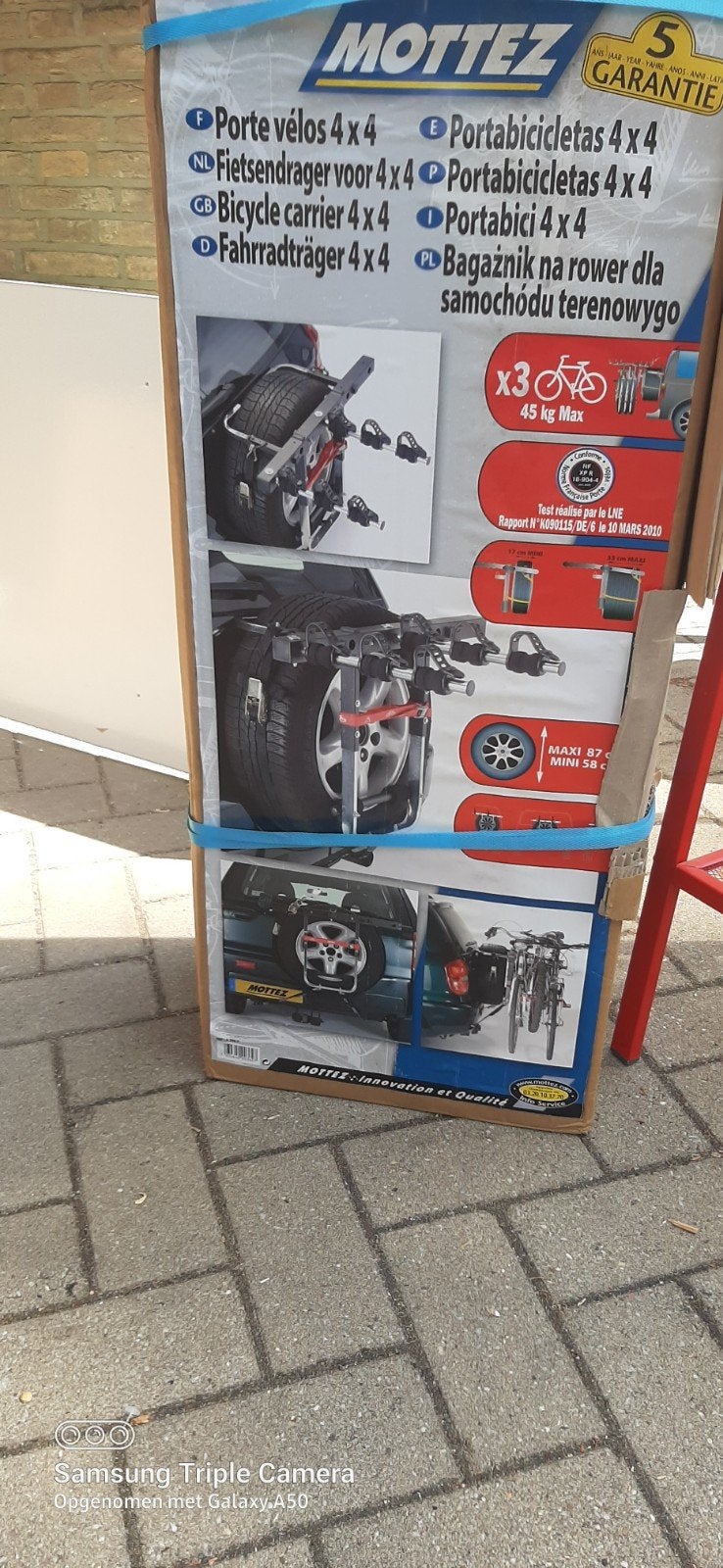 Nieuwe Mottez Fietsendrager 4x4 voor 3 fietsen (Nog in doos), Auto diversen, Fietsendragers, Ophalen, 3 fietsen of meer, Nieuw