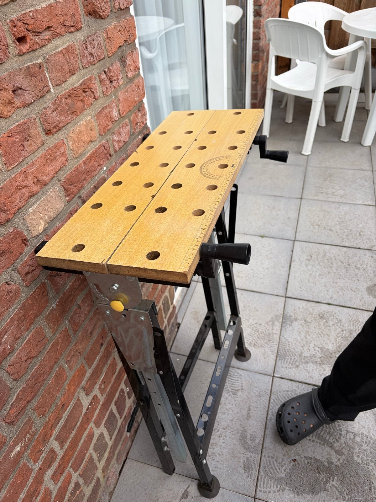 Opvouwbare Werkbank met Bankschroef, Ophalen, Gebruikt, 70 tot 120 cm, Bankschroef