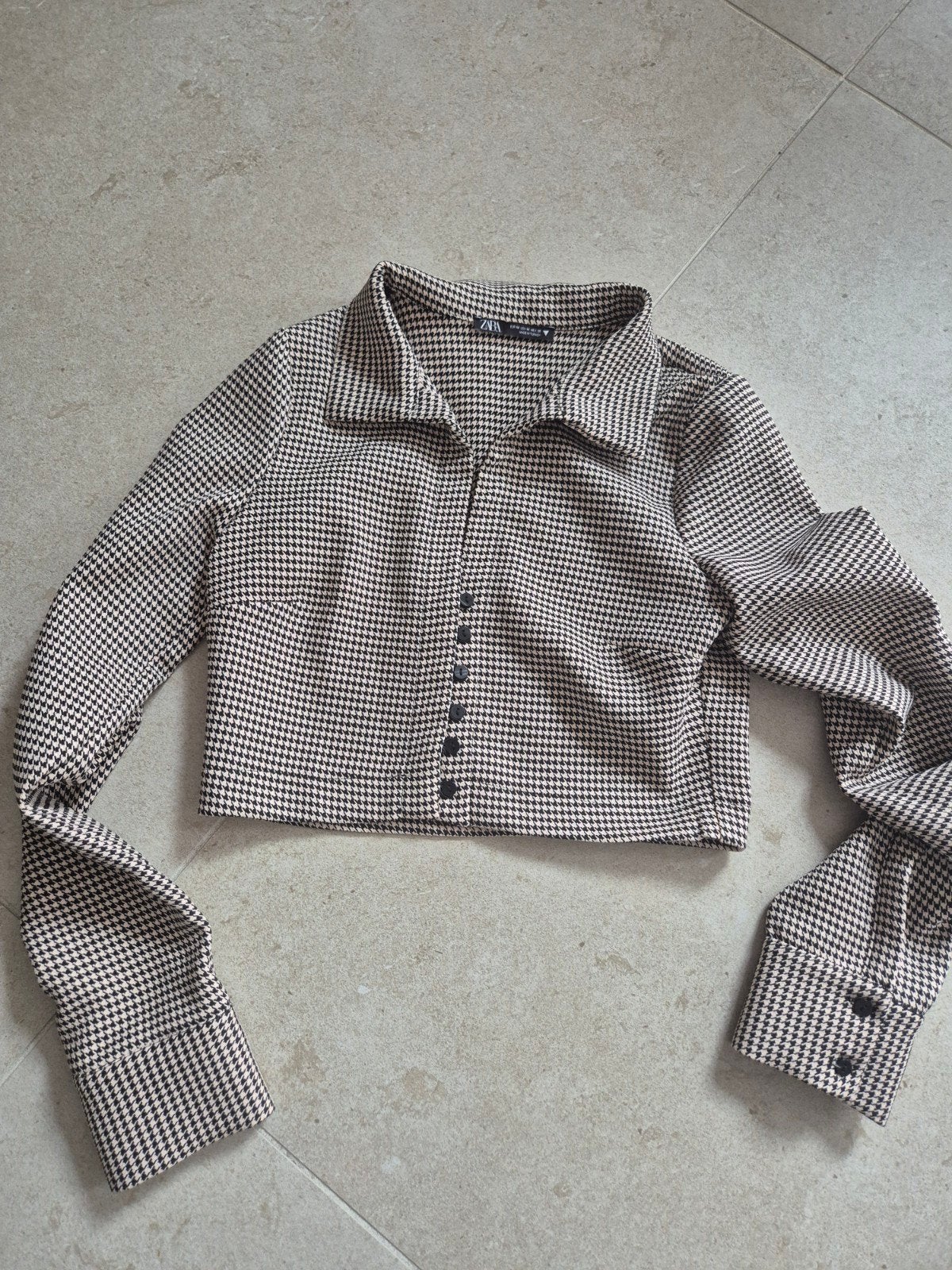 Zara Cropped Blouse met Pied-de-Poule Print, Maat 38/40 (M), Ophalen of Verzenden, Zo goed als nieuw, Zara