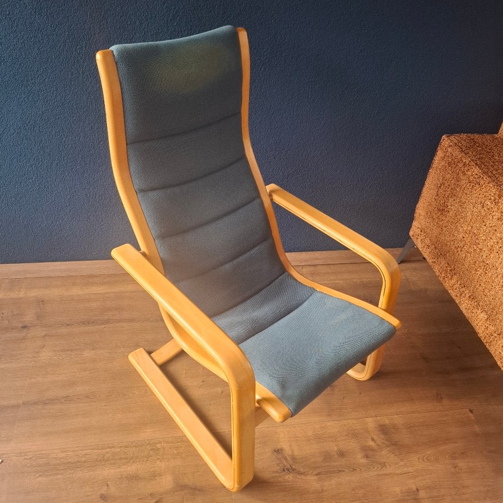 blauw-groene Poang stoel, Ophalen, Hout, Gebruikt, Blauw