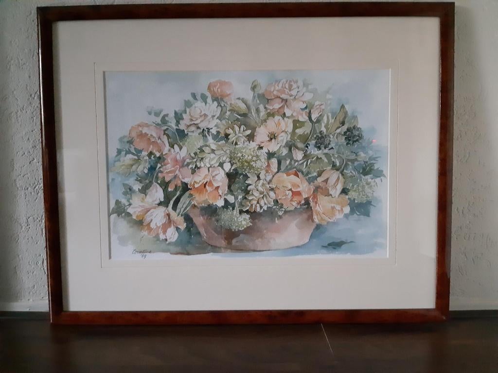 Aquarel bloemen van Coraline Bäcker met mooie lijst 87x68 cm, Ophalen