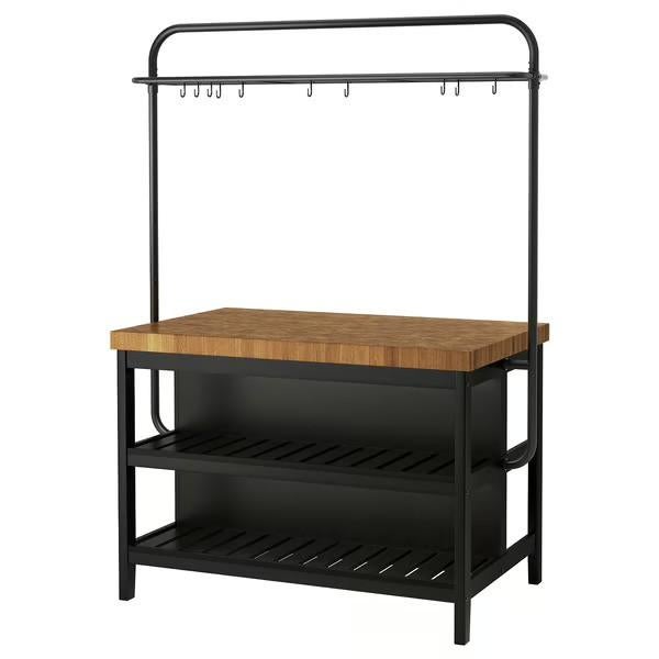 Zo goed als nieuw IKEA VADHOLMA Keukeneiland met rek, Ophalen, 100 tot 150 cm, 75 cm of meer, Zwart