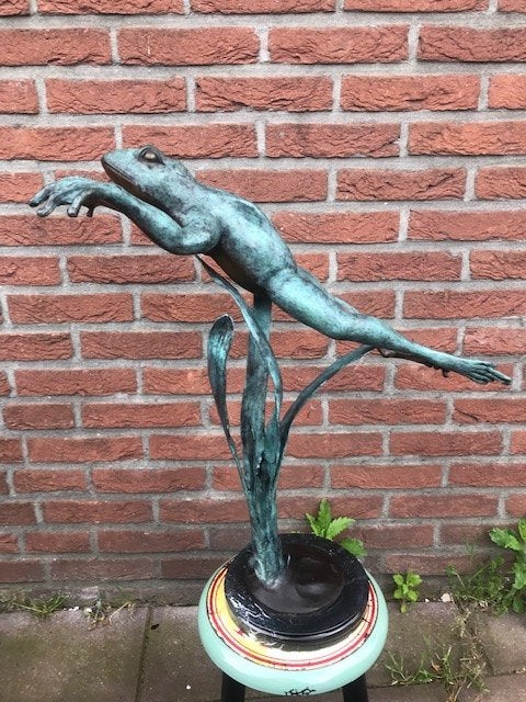 groot bronzen (tuin)beeld, springende kikker, Ophalen of Verzenden