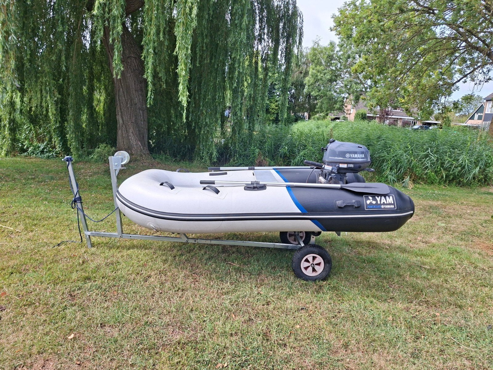 Yam opblaasboot met Yamaha 4-takt 5pk  buitenboordmotor, Aluminium, Gebruikt, Yam, Ophalen of Verzenden