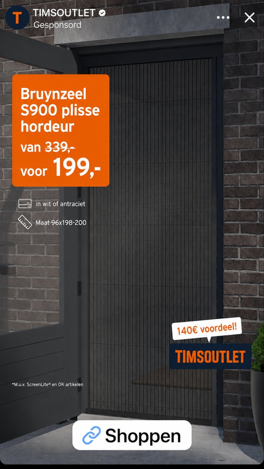 Bruynzeel S900 Plissé Hordeur - Wit of Antraciet (96x198-200, Doe-het-zelf en Verbouw, Deuren en Horren, Info@deli-home.com, Bruynzeel