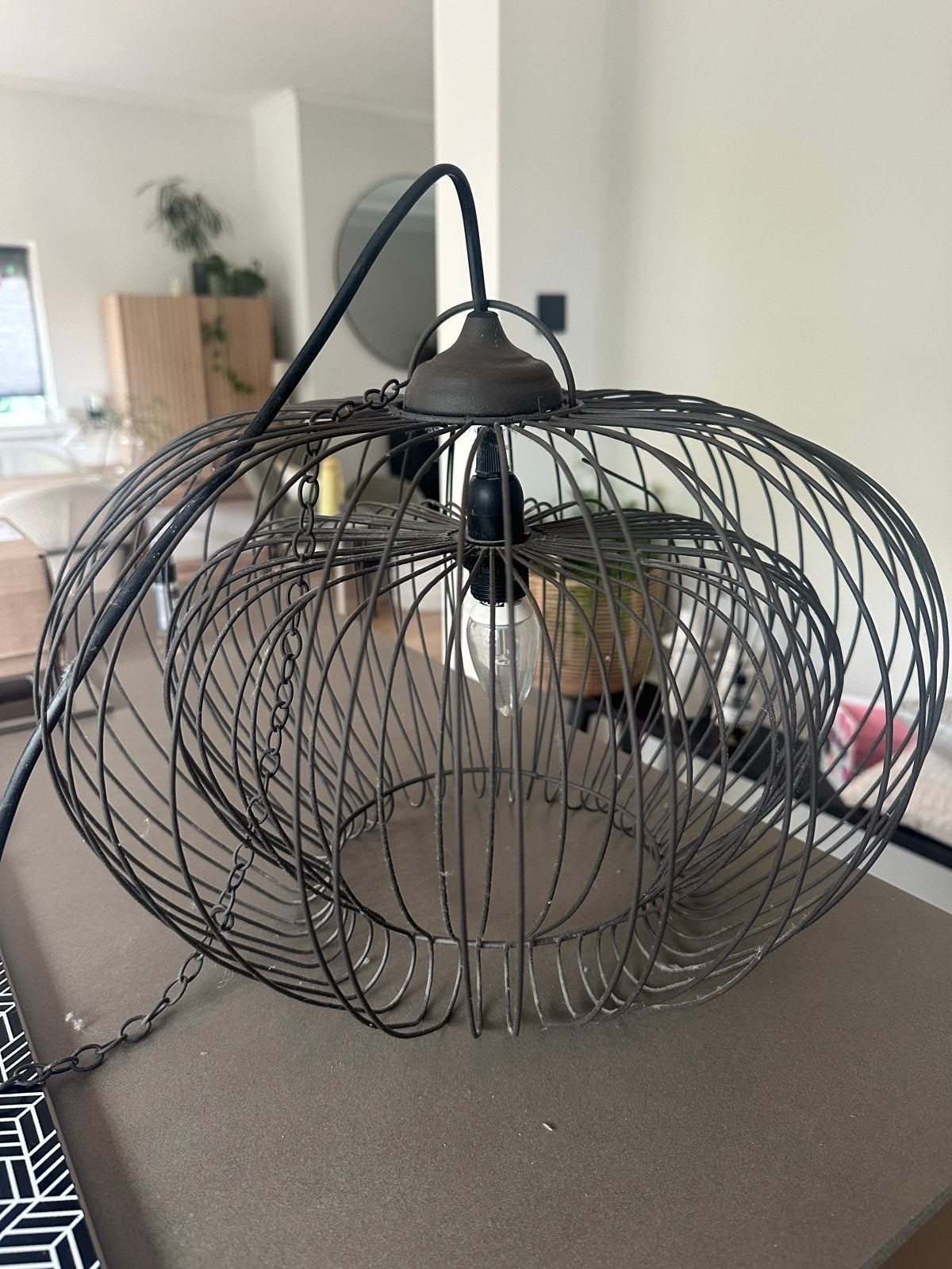 Moderne draadstalen hanglamp - brons/zwart, Ophalen, Gebruikt, Metaal, E27 (groot)