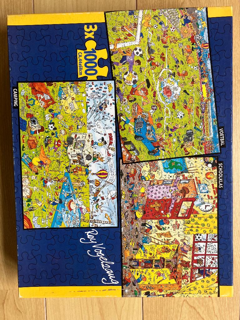 Roy Vogelzang puzzel 3 x 1000 stukjes in 1 blauwe doos, Hobby en Vrije tijd, Denksport en Puzzels, Ophalen of Verzenden, 500 t/m 1500 stukjes