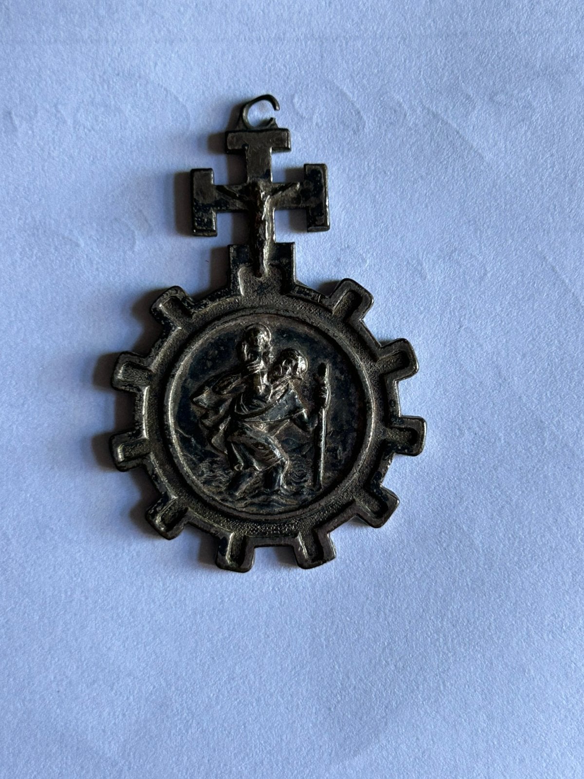 Sint-Christoffel antieke Franse katholieke medaille, Ophalen of Verzenden, Sieraad, Christendom | Katholiek