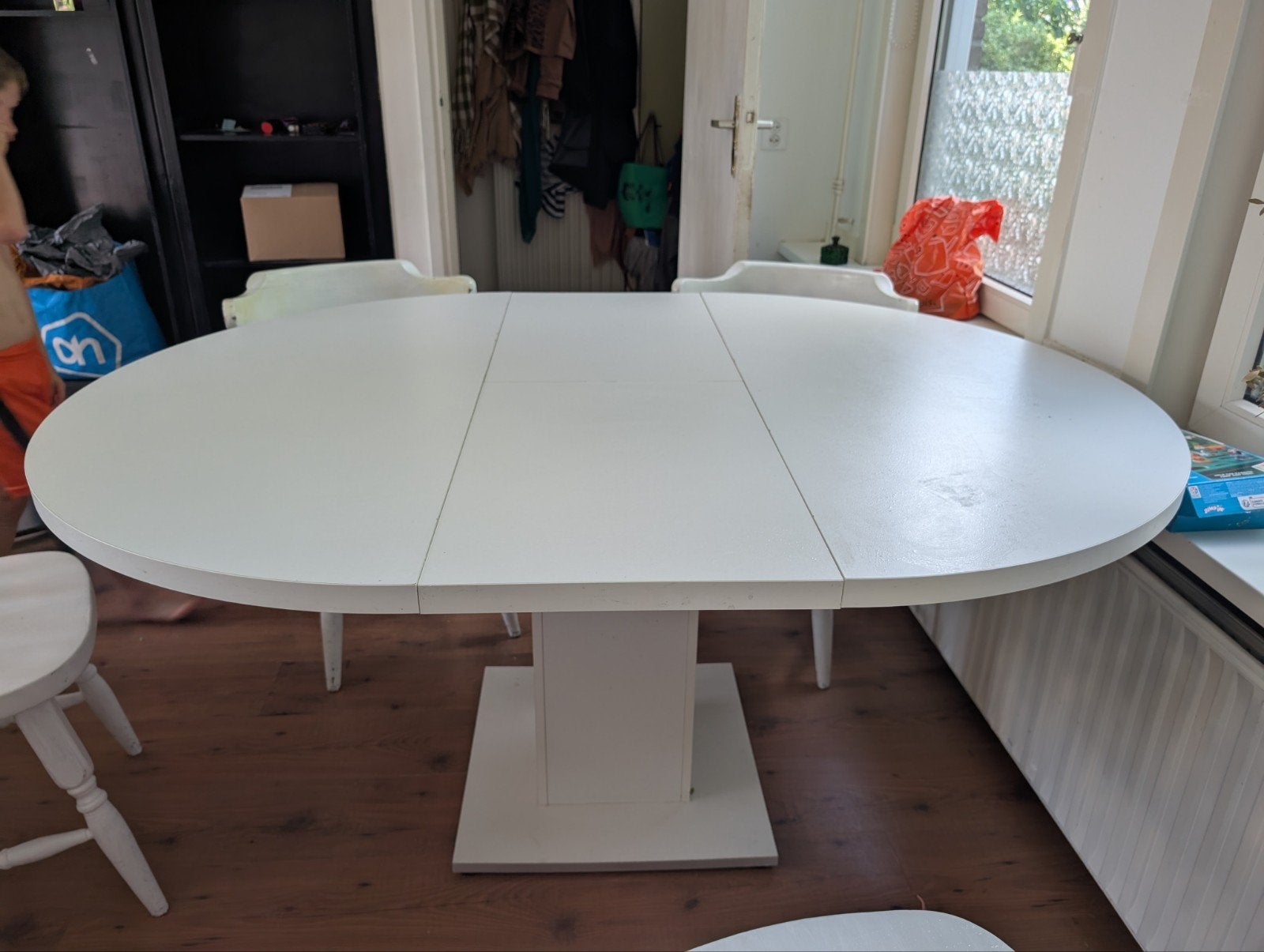 Uitschuifbare tafel ovaal/rond, Gebruikt, 100 tot 150 cm, 200 cm of meer, Ophalen of Verzenden