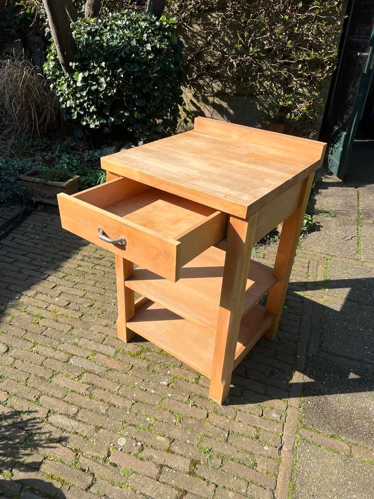 Massief beukenhouten keukenblok met lade en planken, Huis en Inrichting, Keuken | Keukenelementen, Zo goed als nieuw, Minder dan 100 cm
