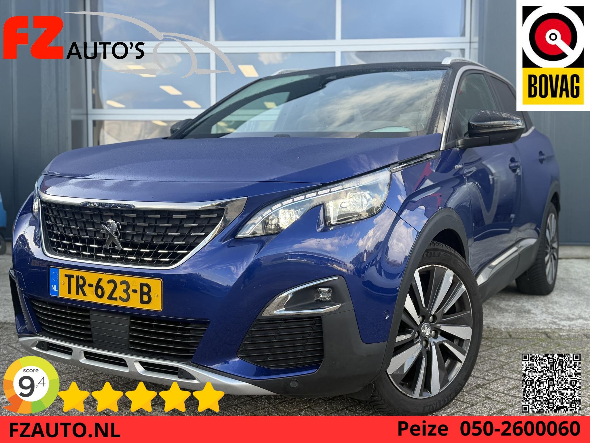 Peugeot 3008 1.2 PureTech GT Line - Navigatie - Achteruitrij, Auto's, Voorwielaandrijving, Gebruikt, Blauw, Leder en Stof