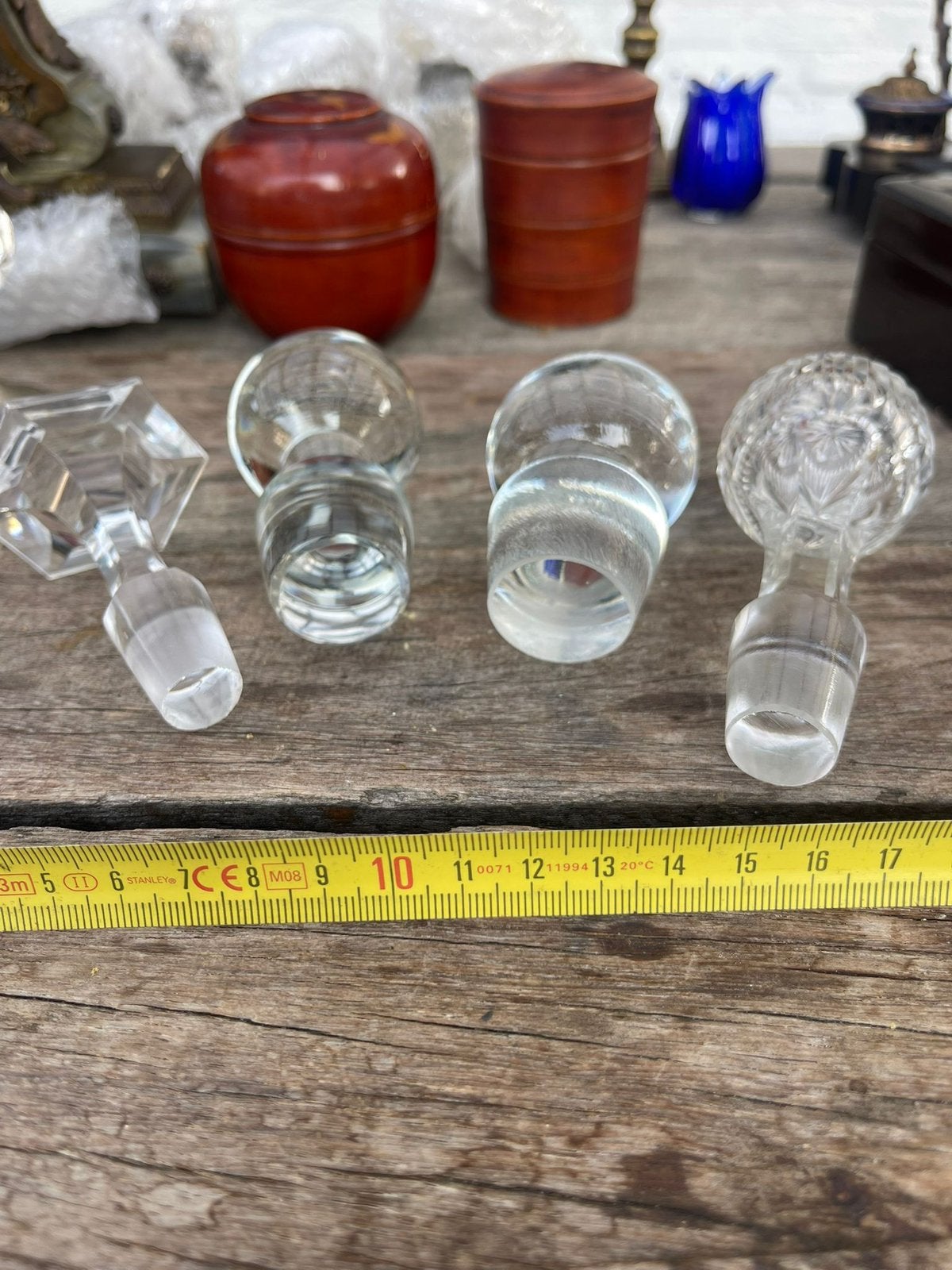 4 vintage glazen/kristallen karafstoppen, Ophalen of Verzenden