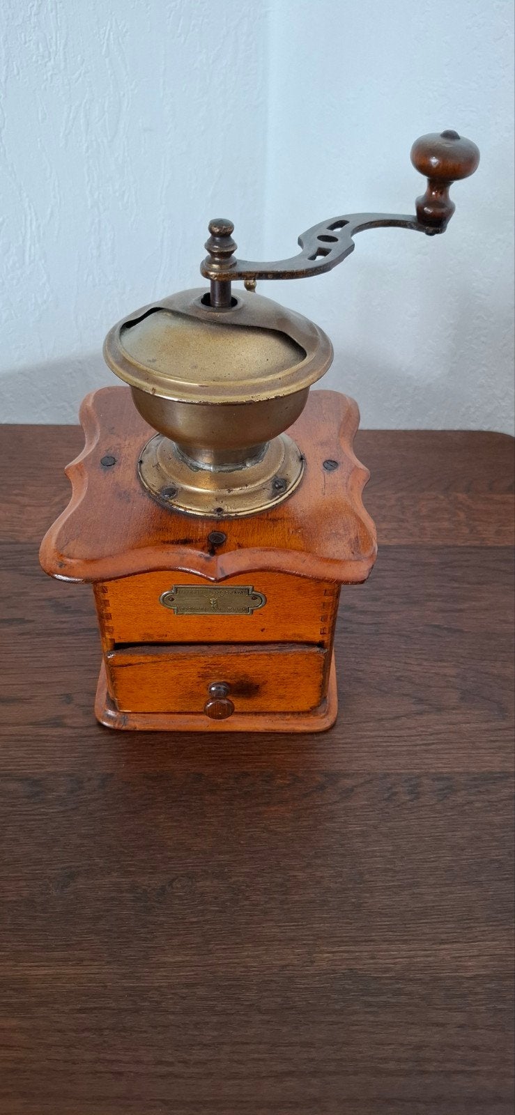 Antieke koffiemolen - Hout en messing, Antiek en Kunst, Ophalen