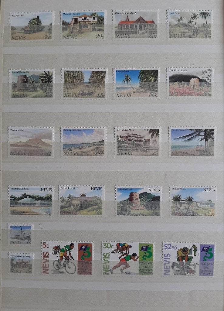 Nevis Nr. 9 Postzegels met Landschappen gebouwen en Sport, Ophalen, Postfris, Zuid-Amerika