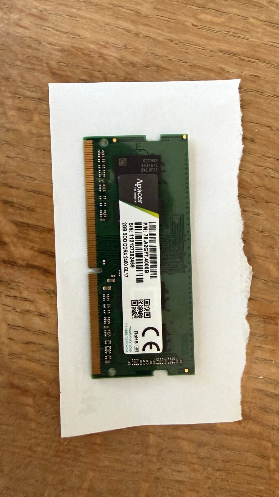 Te koop: Apacer 2GB SOD DDR4 2400 CL 17, Computers en Software, Ophalen of Verzenden, Zo goed als nieuw, DDR2, Desktop