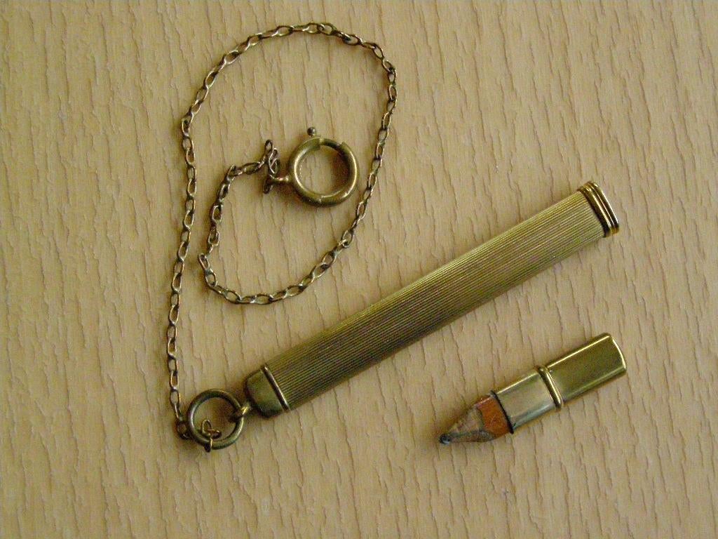 ANTIEK VINTAGE POTLOOD HOUDER GOUDKLEURIG 7,0 CM ENGELAND, Ophalen of Verzenden