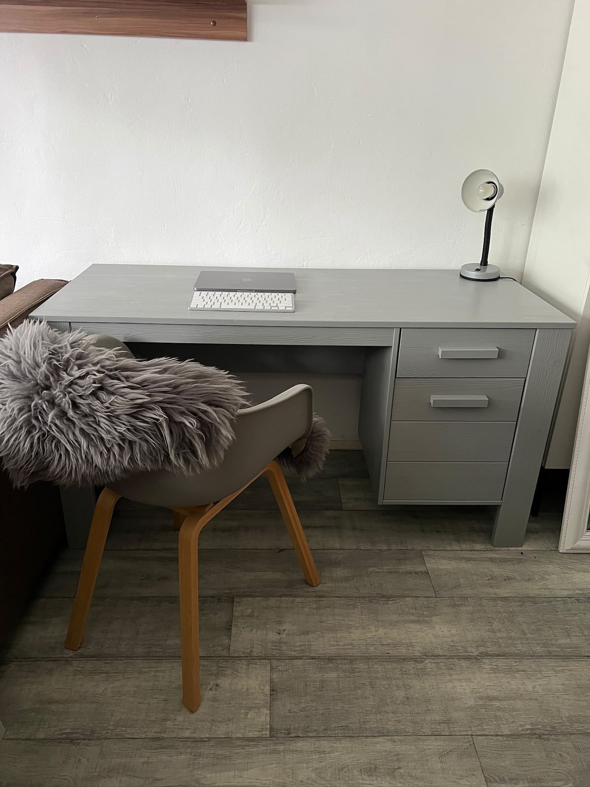 WOOOD bureau Dennis grenen staalgrijs, Ophalen, Met lades, 141 cm, Hout