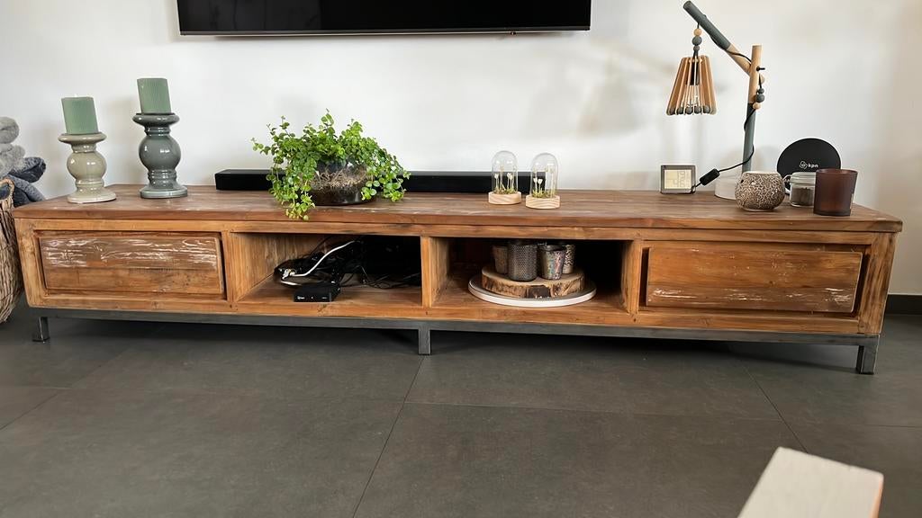 Tv meubel serie Venetie, teakhout 37x45x220cm, Ophalen, Teakhout, Zo goed als nieuw, 200 cm of meer