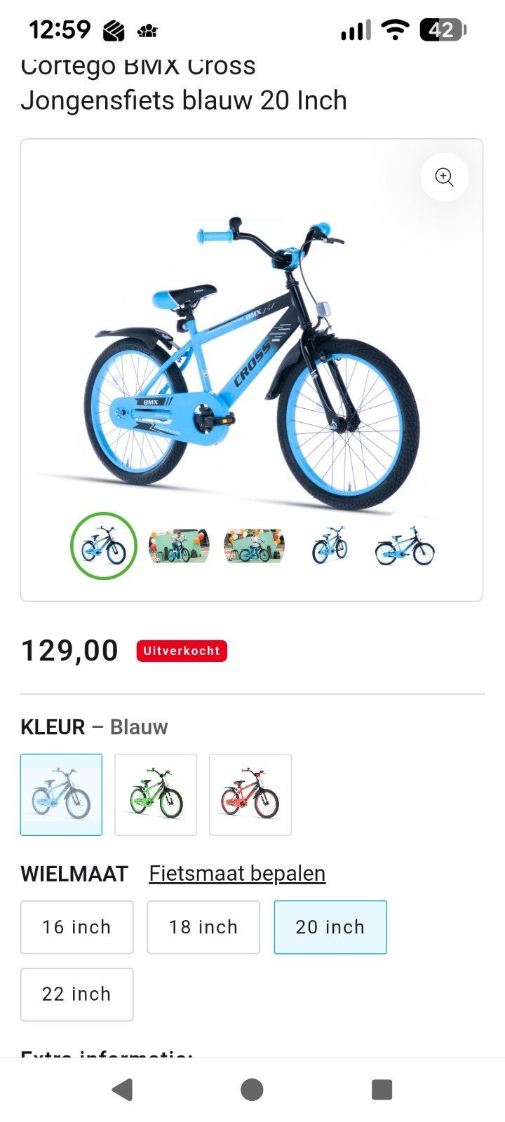 Cortego BMX Cross Jongensfiets Blauw 20 Inch, Terugtraprem, Gebruikt, Minder dan 49 cm, Ophalen